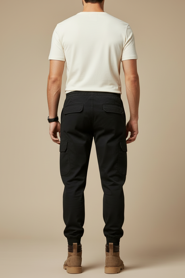 Pantalon Cargo Noir Homme Coton Multipoches Décontracté - vue 2