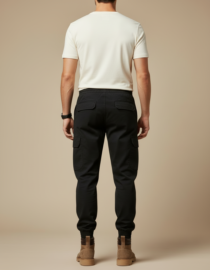 Pantalon Cargo Noir Homme Coton Multipoches Décontracté - vue 2