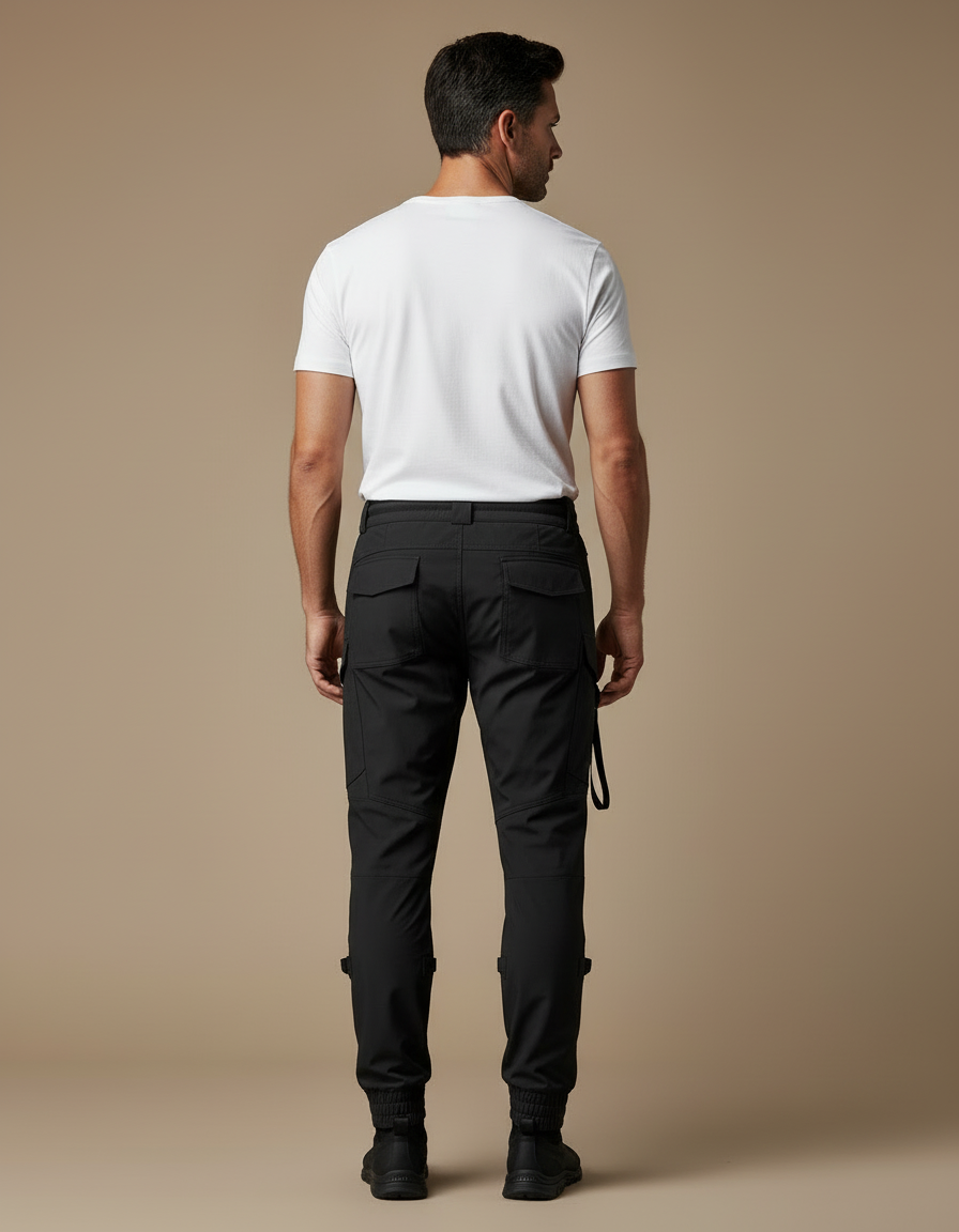 Pantalon Cargo Noir Homme Technique Multipoches Jogger - Polyester - vue 2