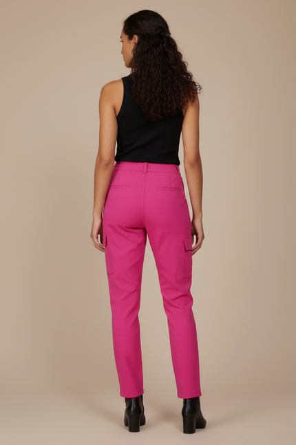 Pantalon Cargo Rose Fuchsia Femme Taille Élastique - Polyester - vue 2