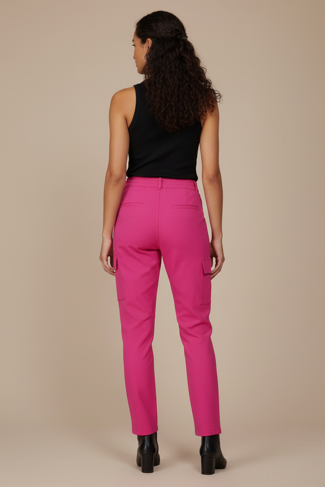 Pantalon Cargo Rose Fuchsia Femme Taille Élastique - Polyester - vue 2