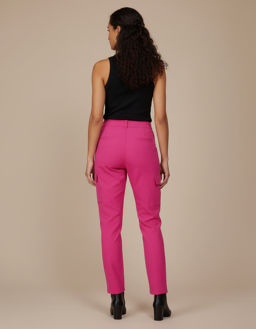 Pantalon Cargo Rose Fuchsia Femme Taille Élastique - Polyester - vue 2