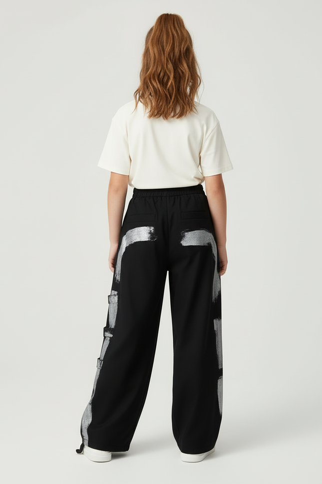 Pantalon Cargo Noir Ample Imprimé Streetwear Enfant - Molleton - vue 2