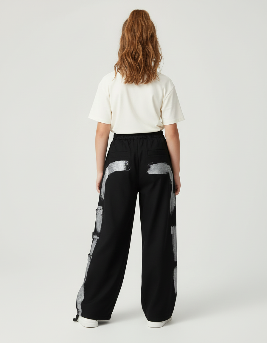 Pantalon Cargo Noir Ample Imprimé Streetwear Enfant - Molleton - vue 2
