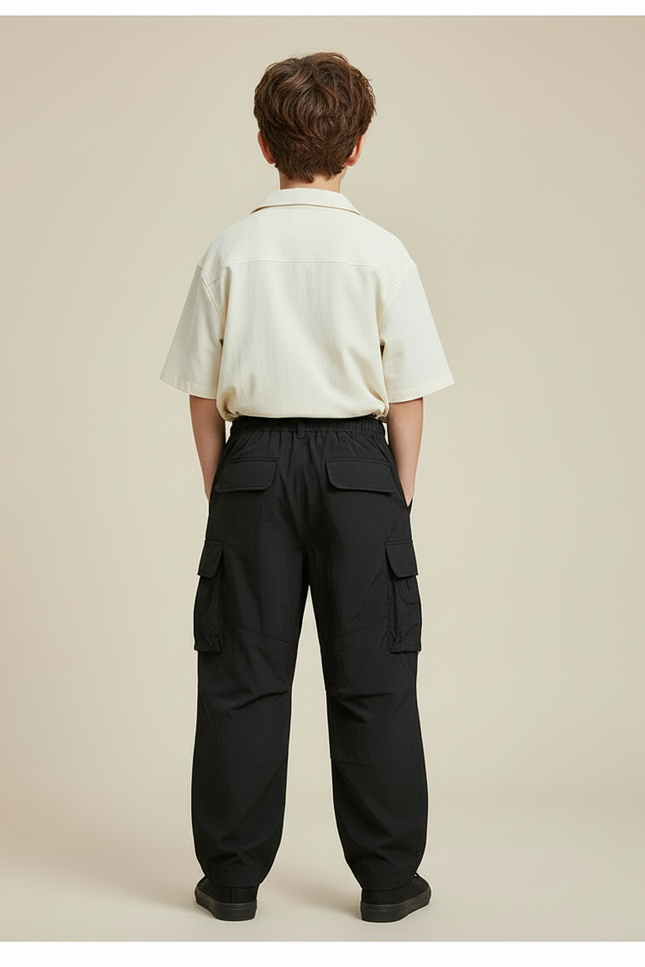 Pantalon Cargo Garçon Noir Parachute - Polyester - vue 2