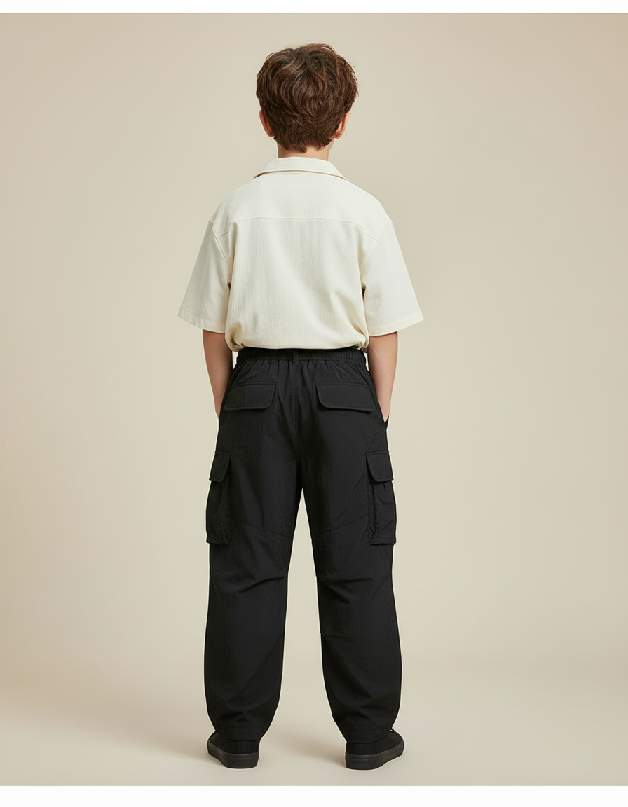 Pantalon Cargo Garçon Noir Parachute - Polyester - vue 2
