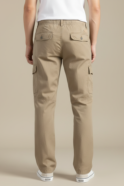 Pantalon Cargo Beige Ample Coton Décontracté Poches - vue 2