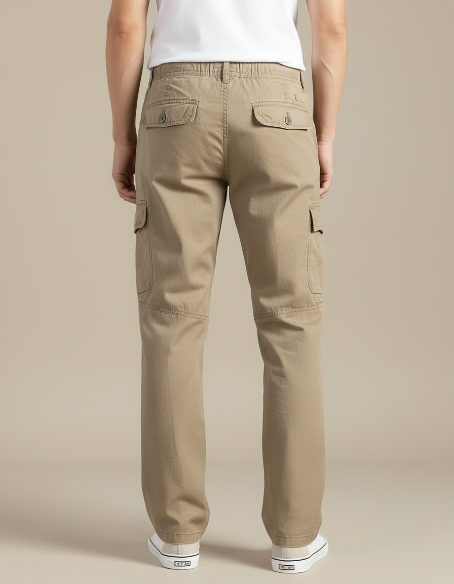 Pantalon Cargo Beige Ample Coton Décontracté Poches - vue 2