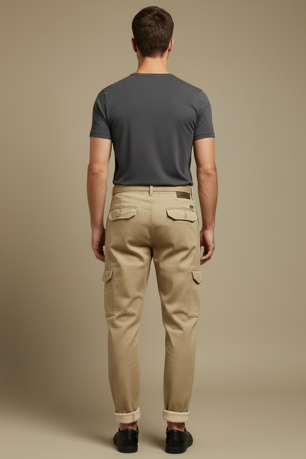 Pantalon Cargo Beige Coton Décontracté Coupe Ajustée - vue 2