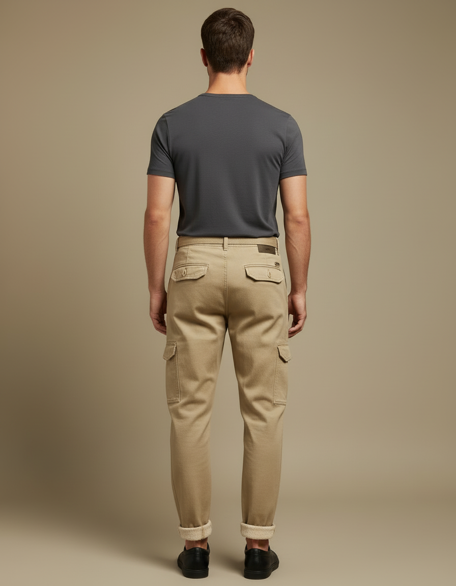 Pantalon Cargo Beige Coton Décontracté Coupe Ajustée - vue 2