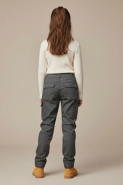 Pantalon Cargo Gris Enfant Coupe Droite Multipoches - Gabardine - vue 2