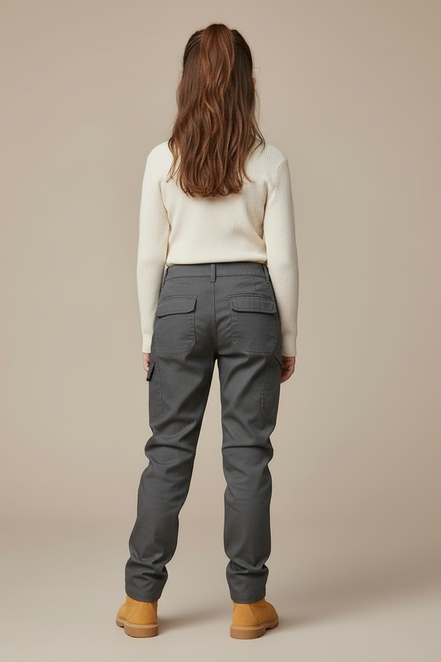 Pantalon Cargo Gris Enfant Coupe Droite Multipoches - Gabardine - vue 2