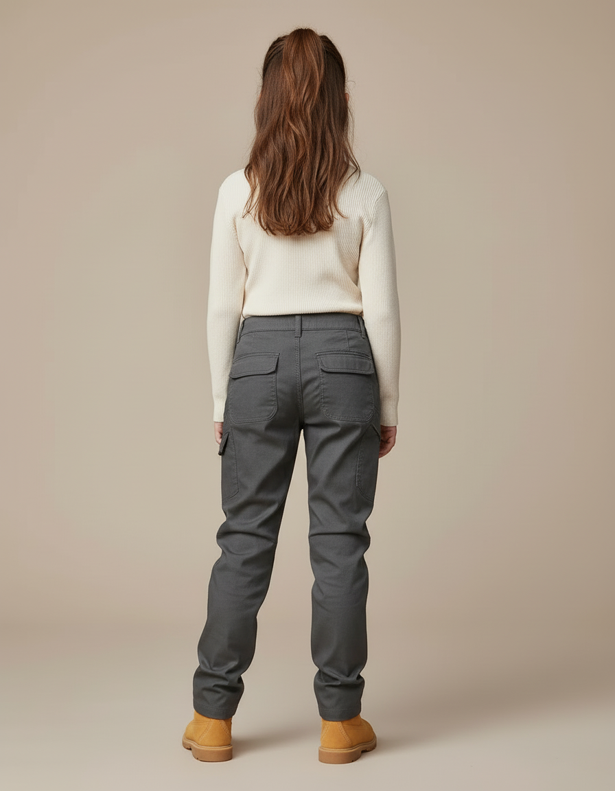 Pantalon Cargo Gris Enfant Coupe Droite Multipoches - Gabardine - vue 2