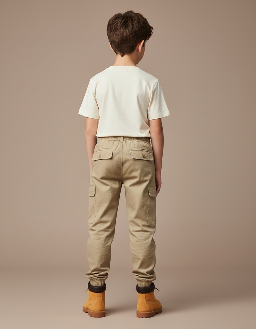 Pantalon Cargo Beige Ample Multipoches Coton Enfant - vue 2