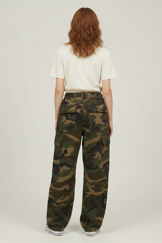 Pantalon Cargo Camouflage Ample Militaire Femme - Imprimé Toile - vue 2