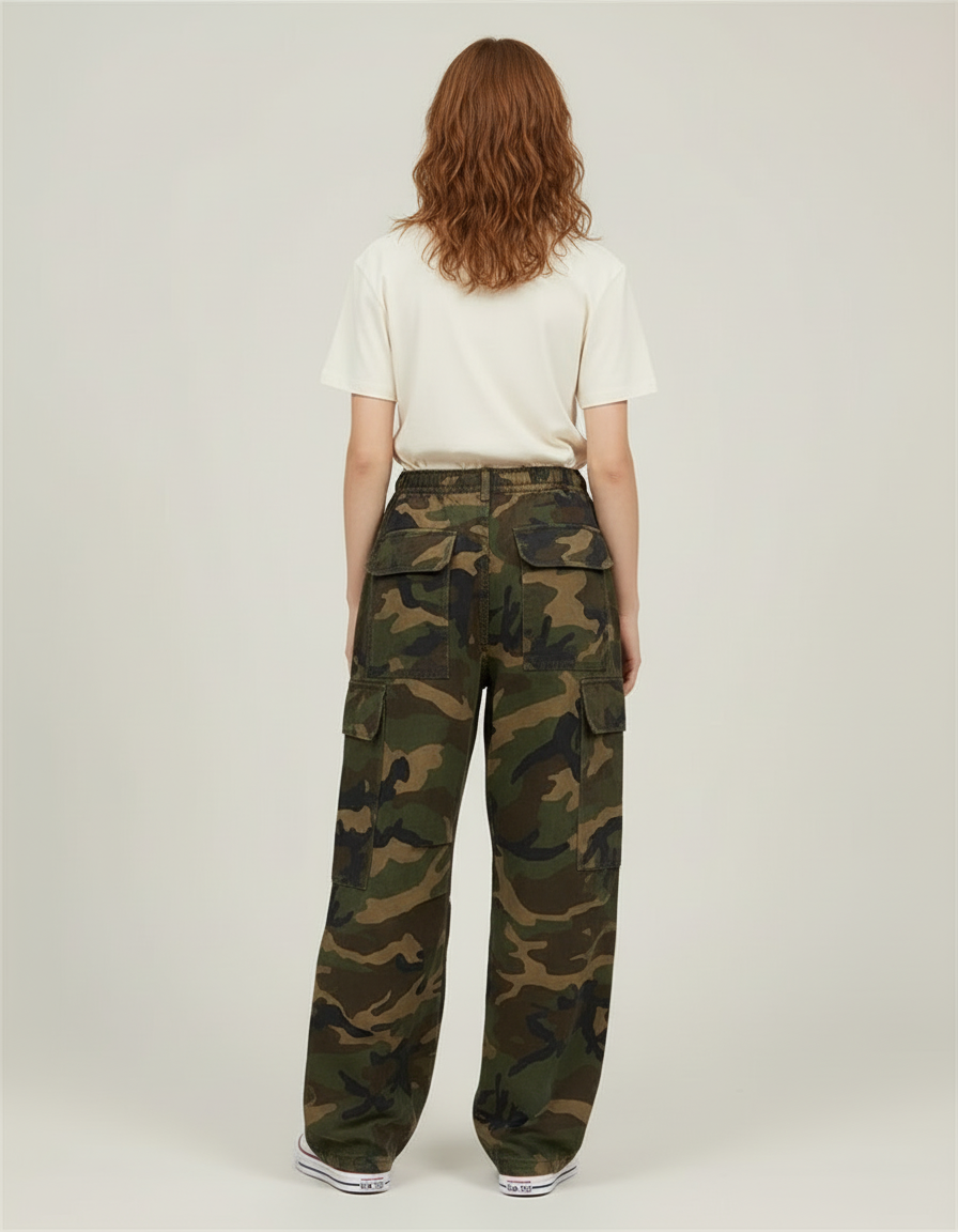 Pantalon Cargo Camouflage Ample Militaire Femme - Imprimé Toile - vue 2