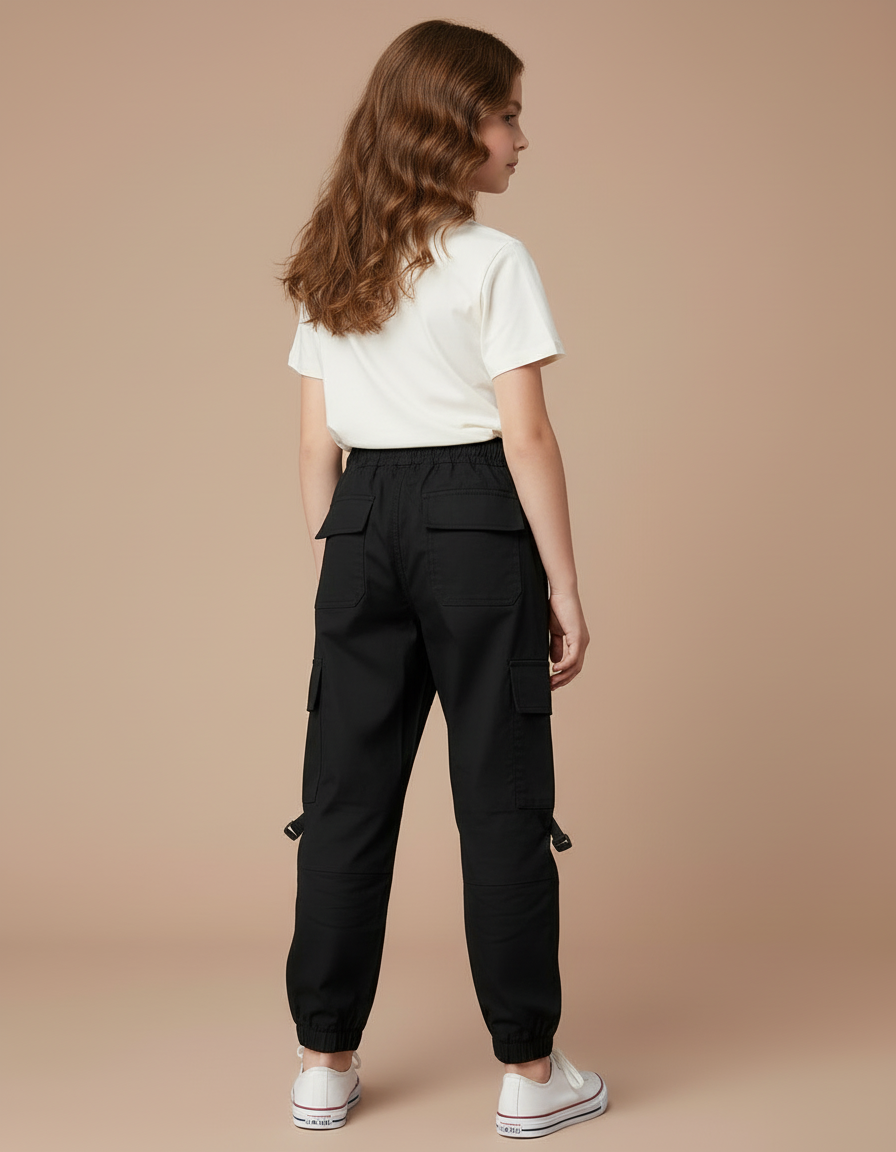 Pantalon Cargo Noir Décontracté Ample Poches - Toile - vue 2