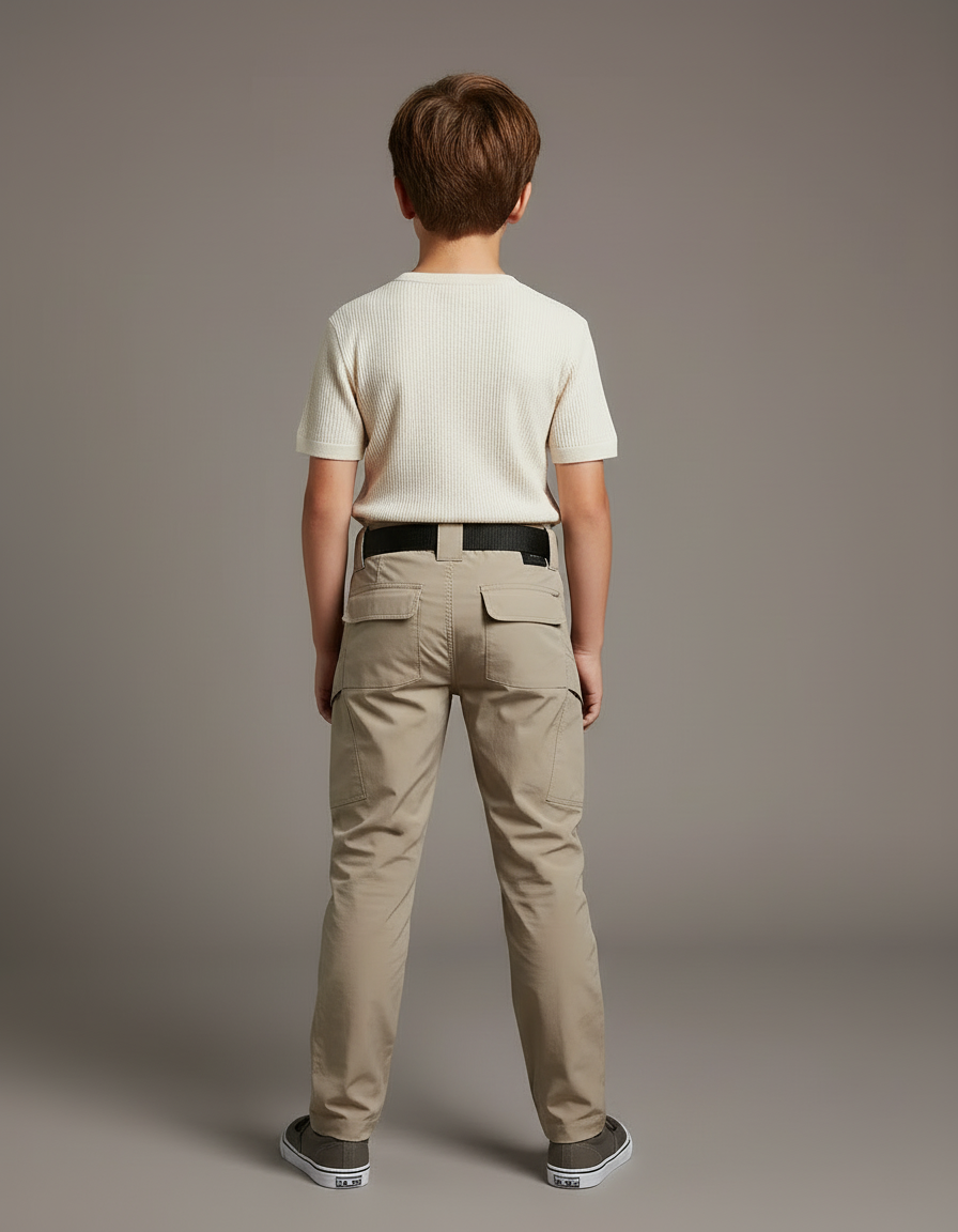 Pantalon Cargo Beige Enfant Multipoches Coupe Droite - Gabardine - vue 2