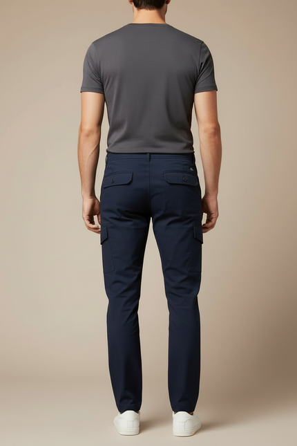 Pantalon Cargo Bleu Marine Slim Multipoches Homme - Toile - vue 2