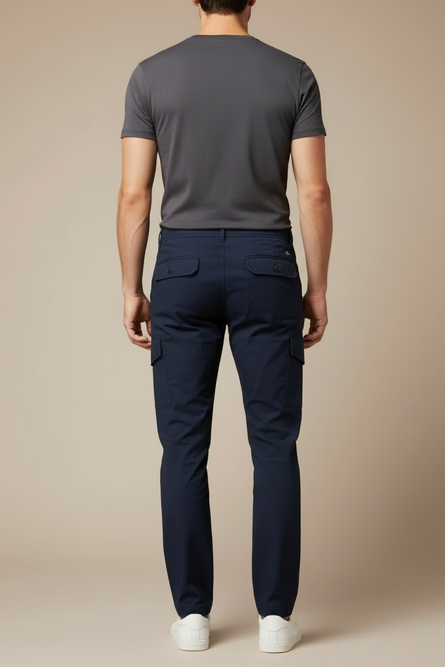 Pantalon Cargo Bleu Marine Slim Multipoches Homme - Toile - vue 2
