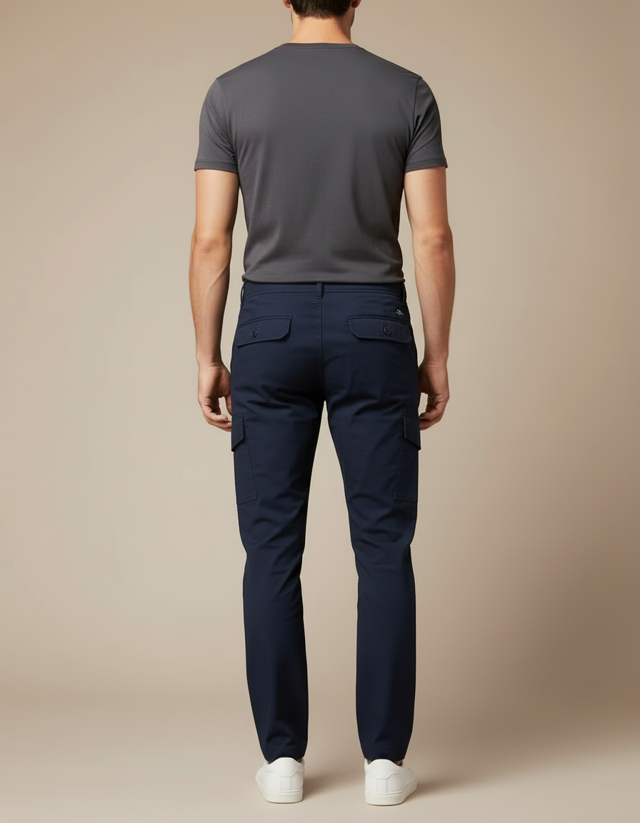 Pantalon Cargo Bleu Marine Slim Multipoches Homme - Toile - vue 2