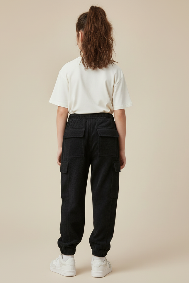 Pantalon Cargo Noir Ample Molletonné Enfant Décontracté - vue 2
