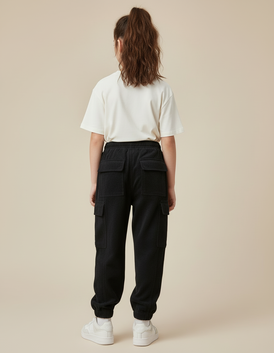 Pantalon Cargo Noir Ample Molletonné Enfant Décontracté - vue 2