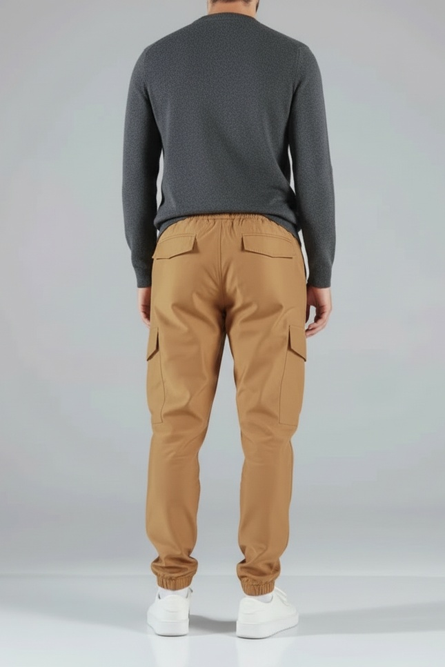 Pantalon Cargo Homme Marron Cordon Fluide Casual - Camel Polyester - vue 2