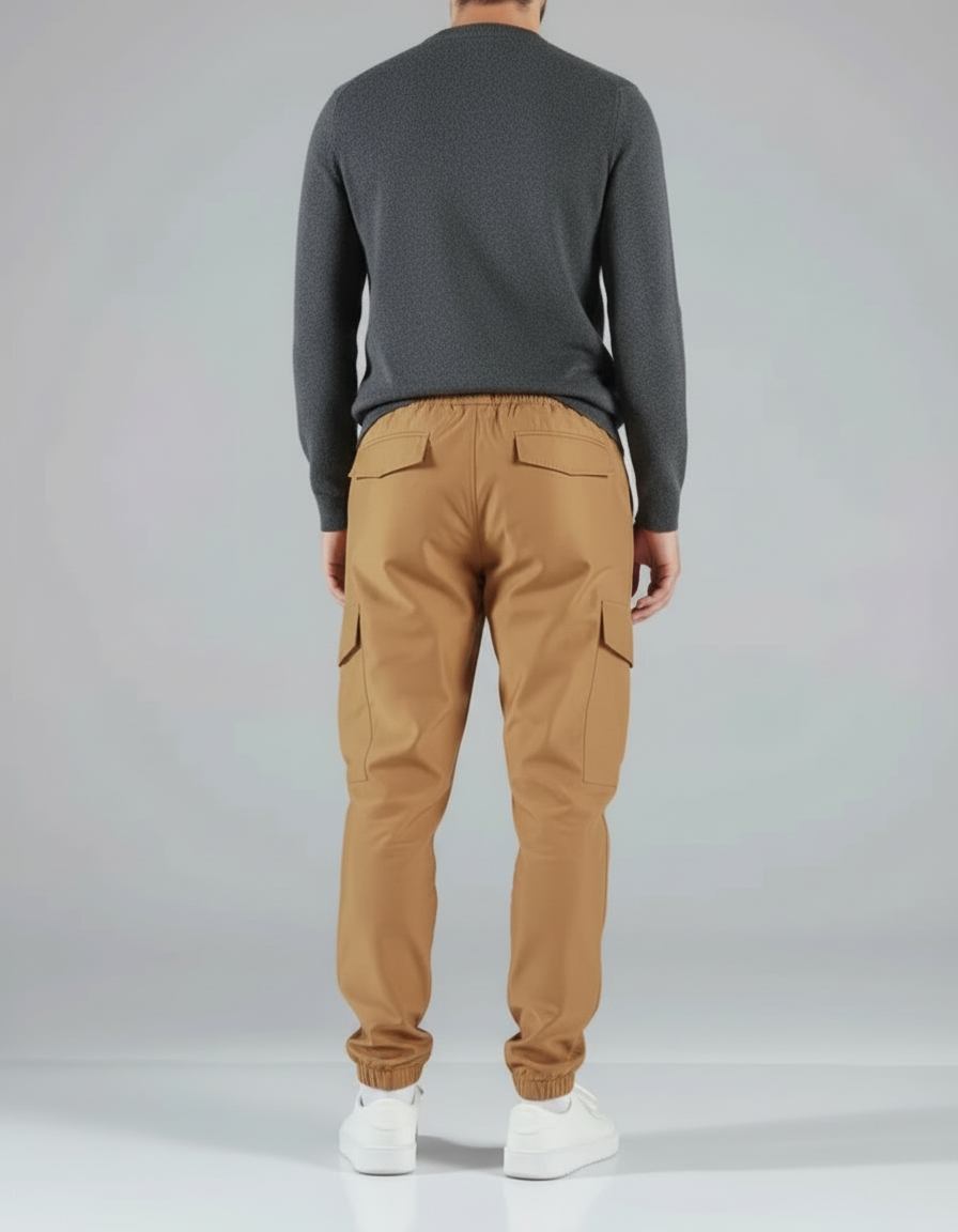 Pantalon Cargo Homme Marron Cordon Fluide Casual - Camel Polyester - vue 2