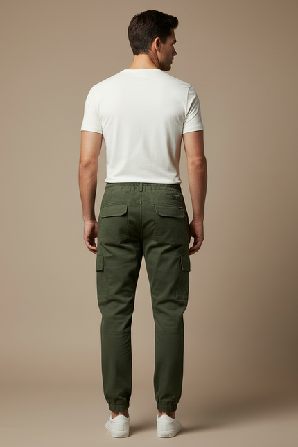 Pantalon Cargo Vert Militaire Coton Jogger Homme - Kaki - vue 2