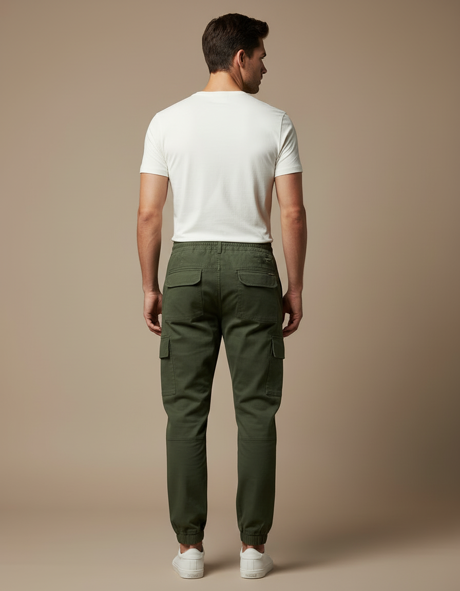 Pantalon Cargo Vert Militaire Coton Jogger Homme - Kaki - vue 2