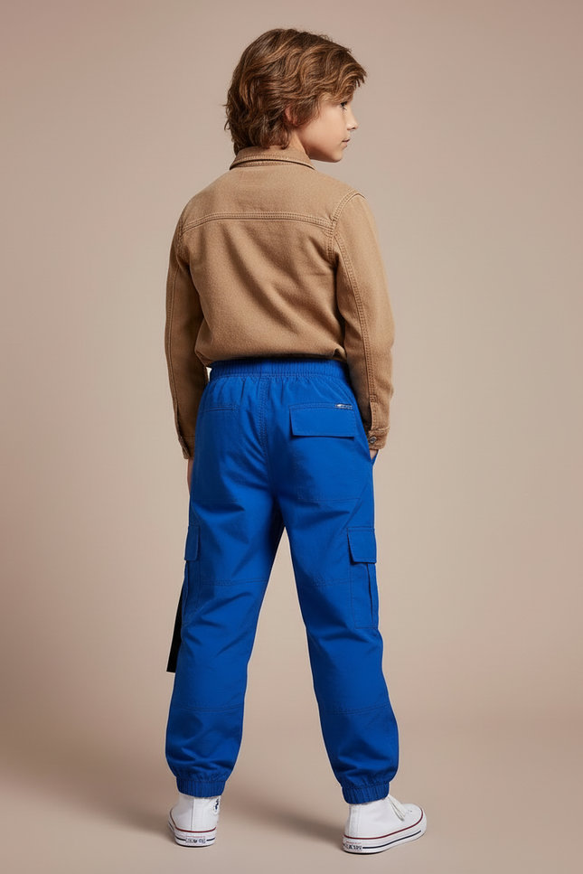 Pantalon Cargo Bleu Royal Ample Poches Enfant - Toile - vue 2