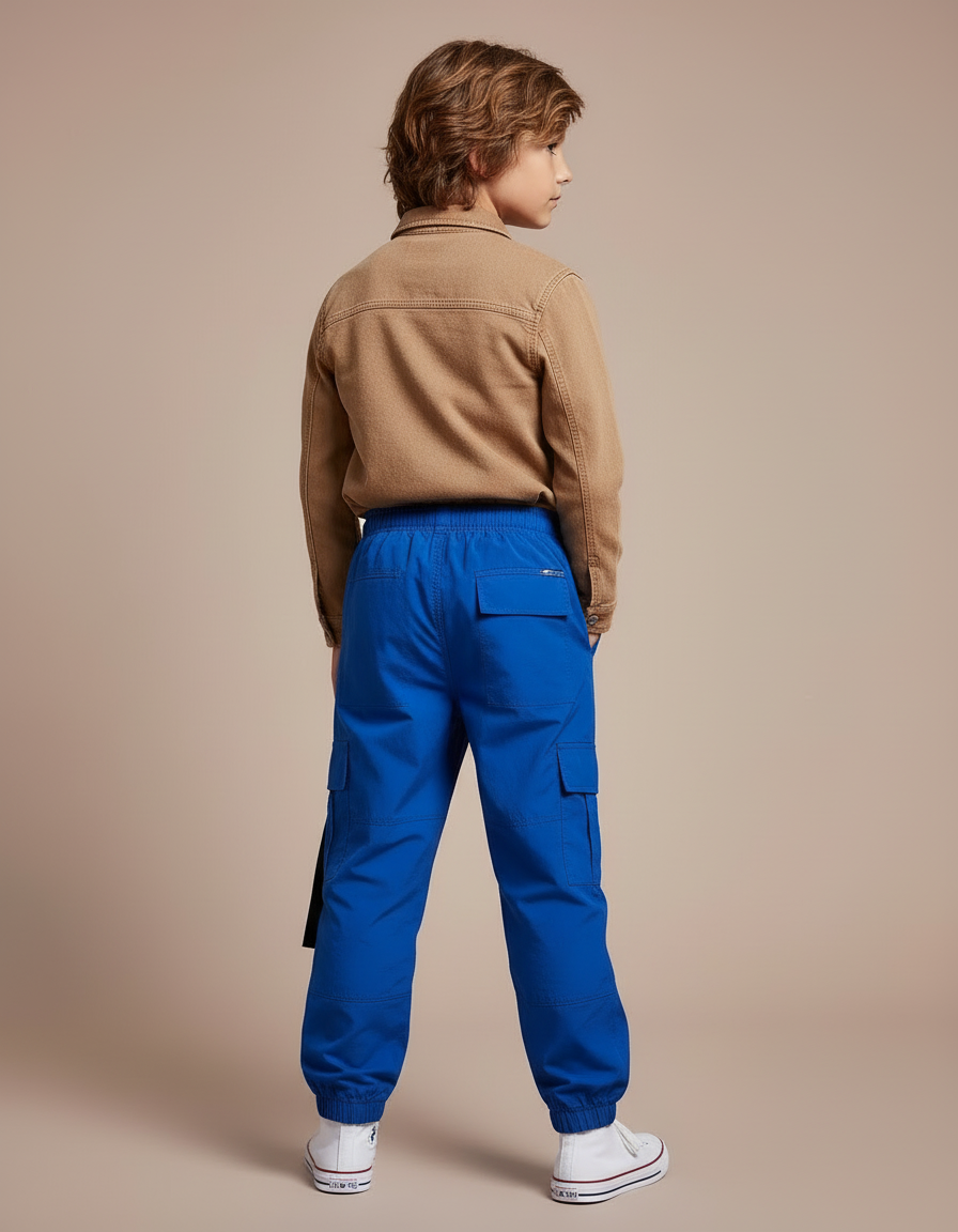 Pantalon Cargo Bleu Royal Ample Poches Enfant - Toile - vue 2