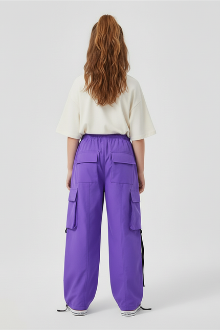 Pantalon Cargo Violet Ample Poches Streetwear Fille - Polyester - vue 2