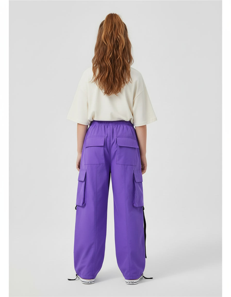 Pantalon Cargo Violet Ample Poches Streetwear Fille - Polyester - vue 2