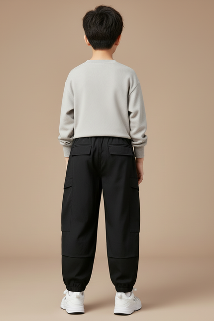 Pantalon Cargo Noir Ample Multipoches Garçon Décontracté - Polyester - vue 2