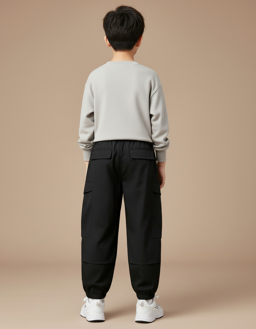 Pantalon Cargo Noir Ample Multipoches Garçon Décontracté - Polyester - vue 2
