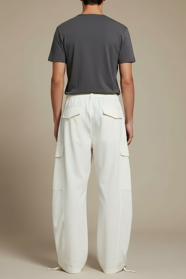 Pantalon Cargo Blanc Ample Décontracté Coton Homme - vue 2