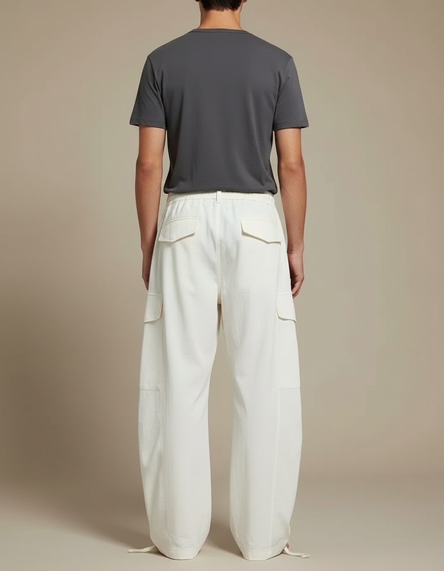 Pantalon Cargo Blanc Ample Décontracté Coton Homme - vue 2