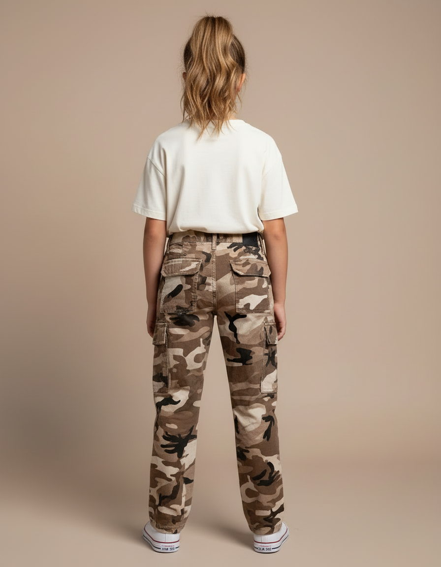 Pantalon Cargo Camouflage Marron Ample Femme Décontracté - Toile - vue 2