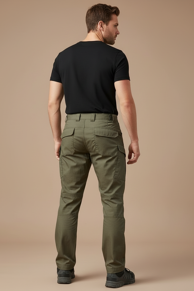 Pantalon Cargo Vert Militaire Durable Homme - Kaki Gabardine - vue 2