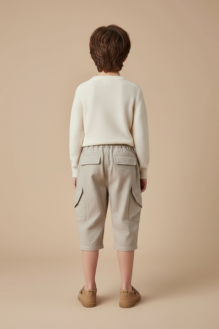 Pantalon Cargo Garçon Écru Taille Élastique - Beige Toile - vue 2