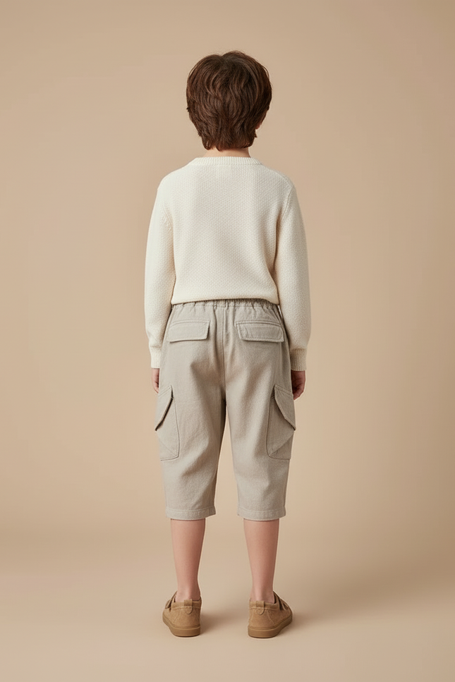 Pantalon Cargo Garçon Écru Taille Élastique - Beige Toile - vue 2