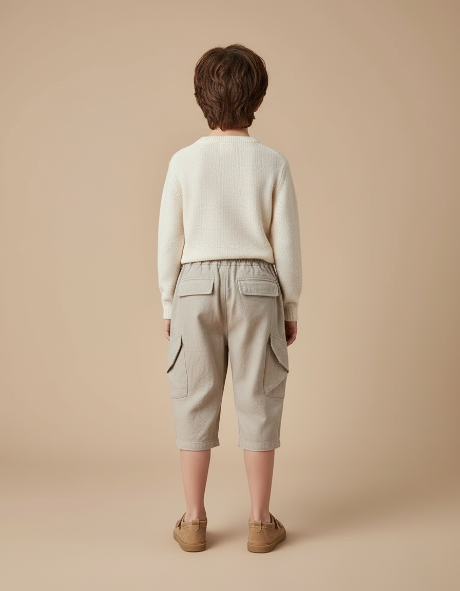 Pantalon Cargo Garçon Écru Taille Élastique - Beige Toile - vue 2