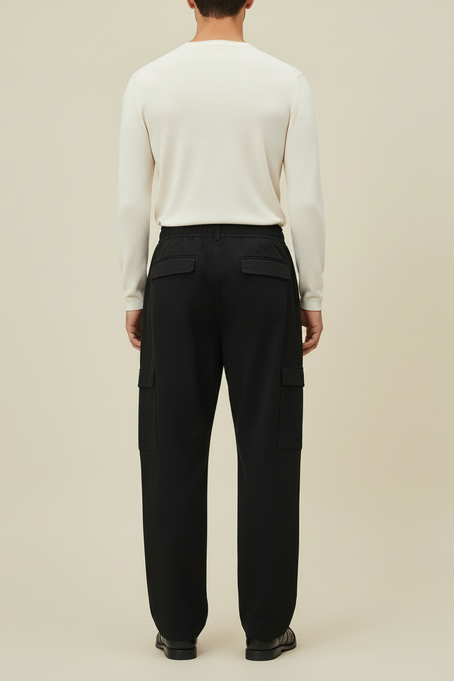 Pantalon Cargo Noir Ample Décontracté Homme Coton - vue 2