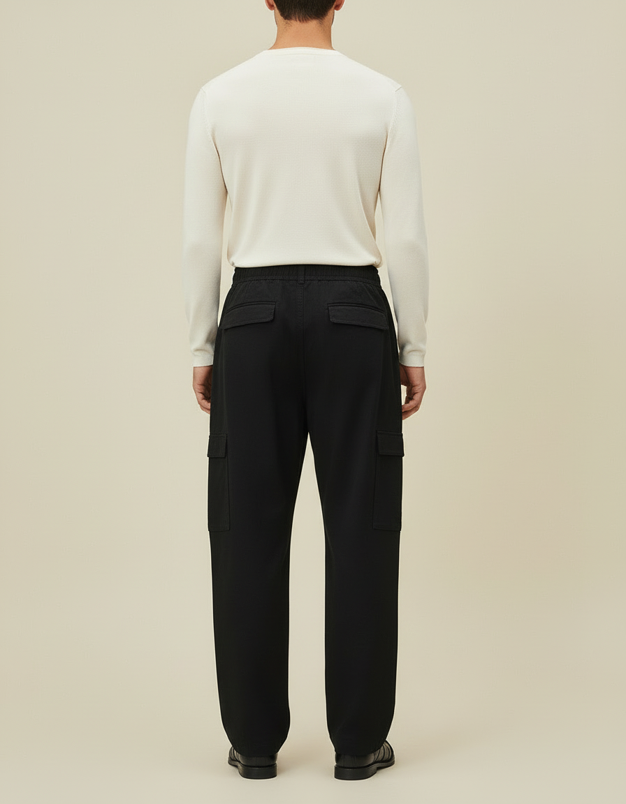 Pantalon Cargo Noir Ample Décontracté Homme Coton - vue 2