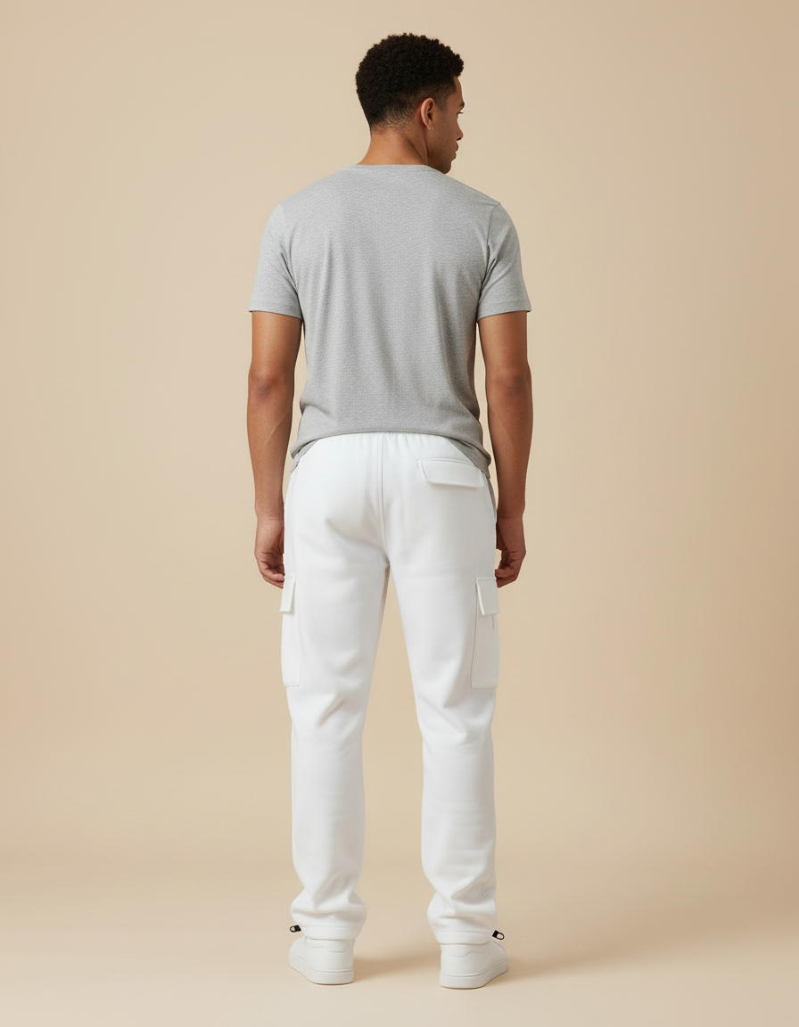 Pantalon Cargo Blanc Ample Décontracté Confortable Homme - Molleton - vue 2