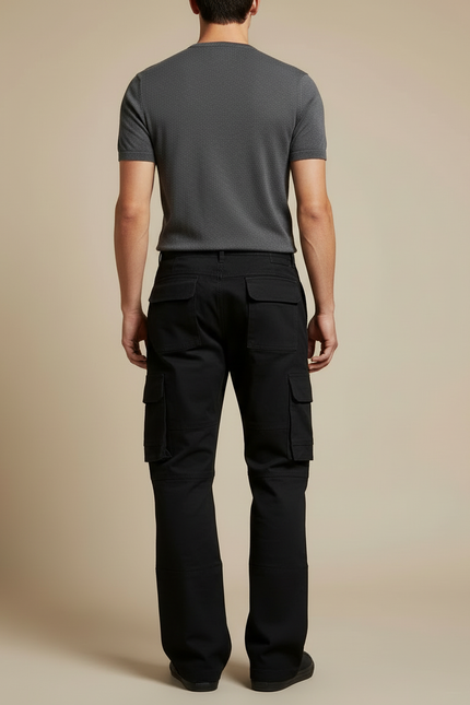 Pantalon Cargo Noir Ample Multipoches Homme Y2K - Toile - vue 2
