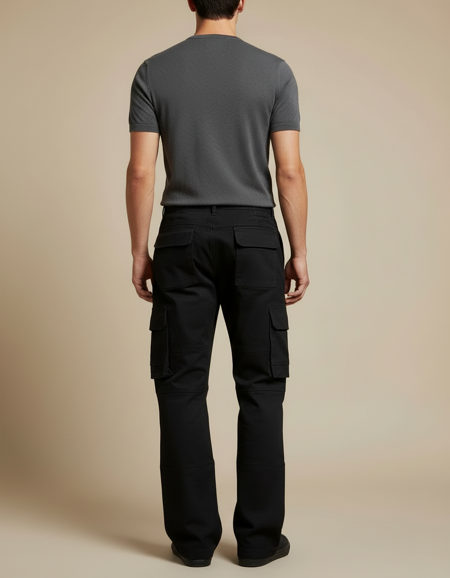 Pantalon Cargo Noir Ample Multipoches Homme Y2K - Toile - vue 2
