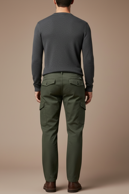 Pantalon Cargo Homme Vert - Kaki Gabardine - vue 2
